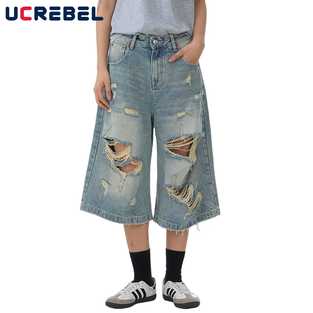 Washed Distressed Ripped Denim Shorts Mens Summer Moustache Effect Retro High Street Loose Wide leg Short Jeans Men
Washed Distressed Ripped Denim Shorts Mens Summer Moustache Effect Retro High Street Loose Wide leg Short Jeans Men
