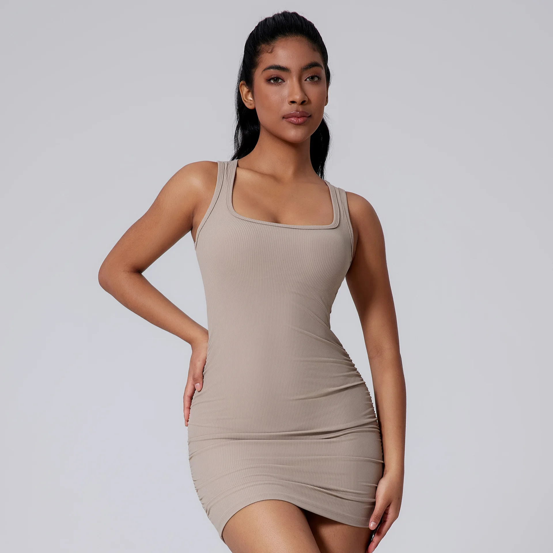 Women's Square Neck Ribbed Yoga Dress, Ruched Bodycon Tank Dress, Stretch Breathable Gym Workout Fitness Activewear
Women's Square Neck Ribbed Yoga Dress, Ruched Bodycon Tank Dress, Stretch Breathable Gym Workout Fitness Activewear