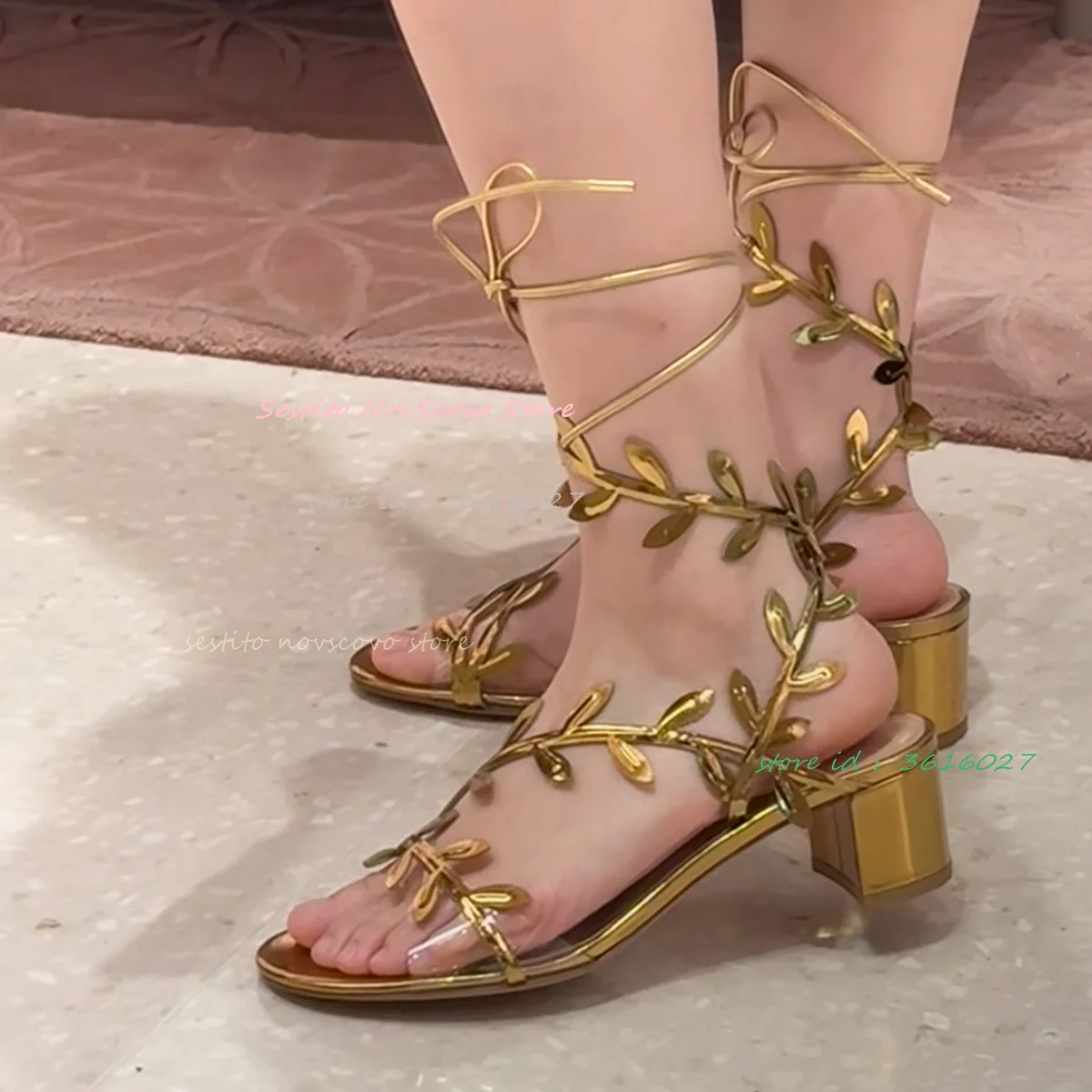 Round Open Toe Gold Leaves Straps Sandals Block Heels Ankle Lace Up Cutouts Gladiator Summer Sexy Women Party Single Shoes
Round Open Toe Gold Leaves Straps Sandals Block Heels Ankle Lace Up Cutouts Gladiator Summer Sexy Women Party Single Shoes