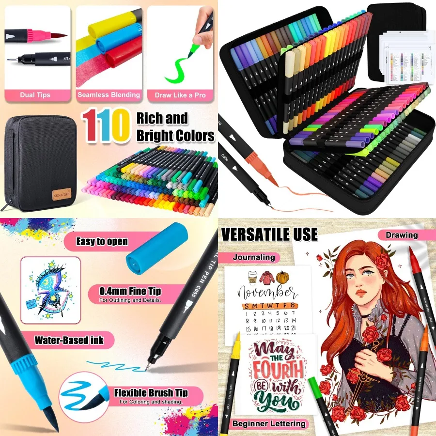 Art Supplier Dual Brush Markers Pens 110 Artist Coloring Marker Set with Fineliner and Brush Tip for Adults Coloring Books Jour
Art Supplier Dual Brush Markers Pens 110 Artist Coloring Marker Set with Fineliner and Brush Tip for Adults Coloring Books Jour