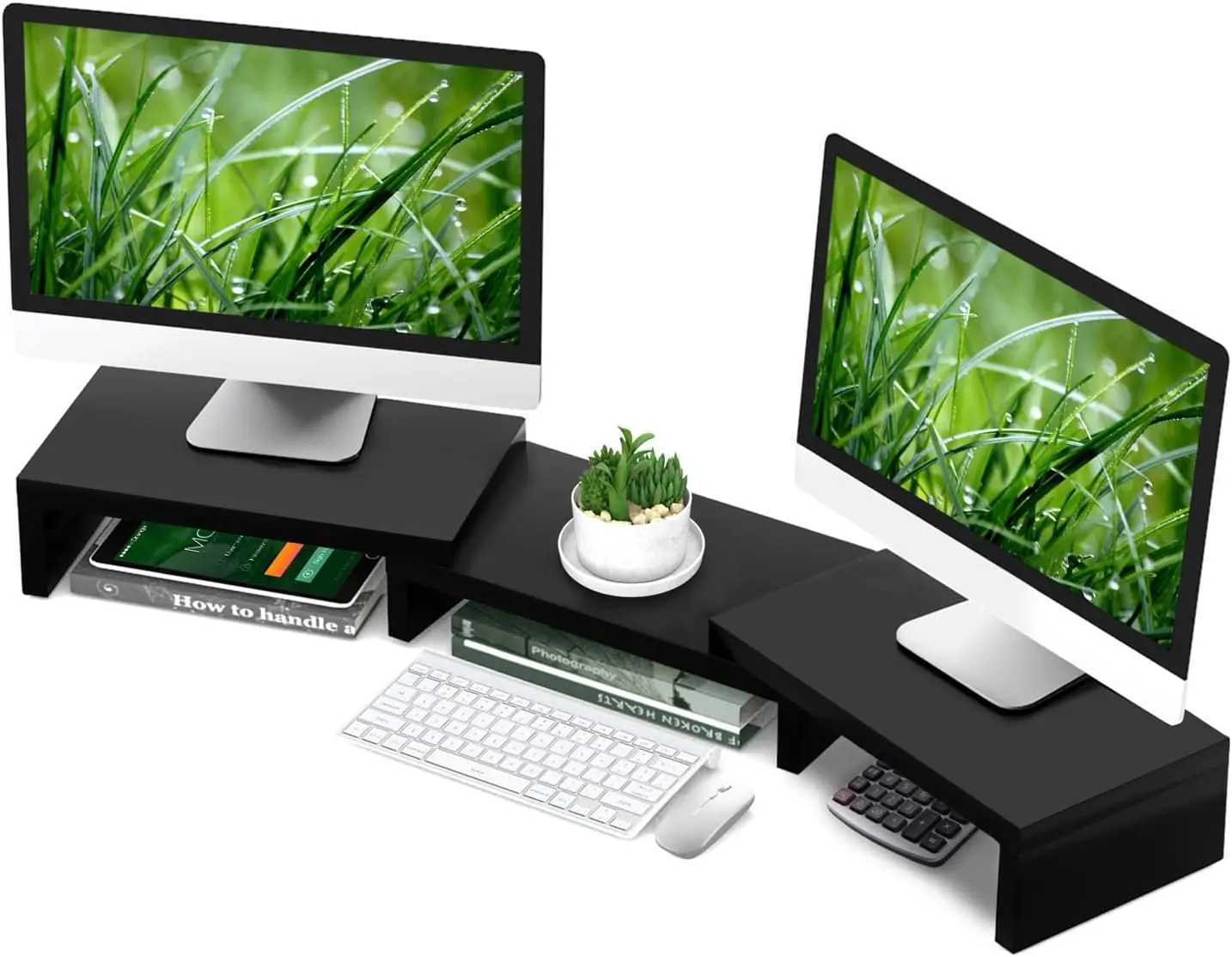 Adjustable Dual Monitor Stand Riser with 3 Shelves, Fits Up to 43.3" for Computers, Laptops, TVs in Black
Adjustable Dual Monitor Stand Riser with 3 Shelves, Fits Up to 43.3" for Computers, Laptops, TVs in Black