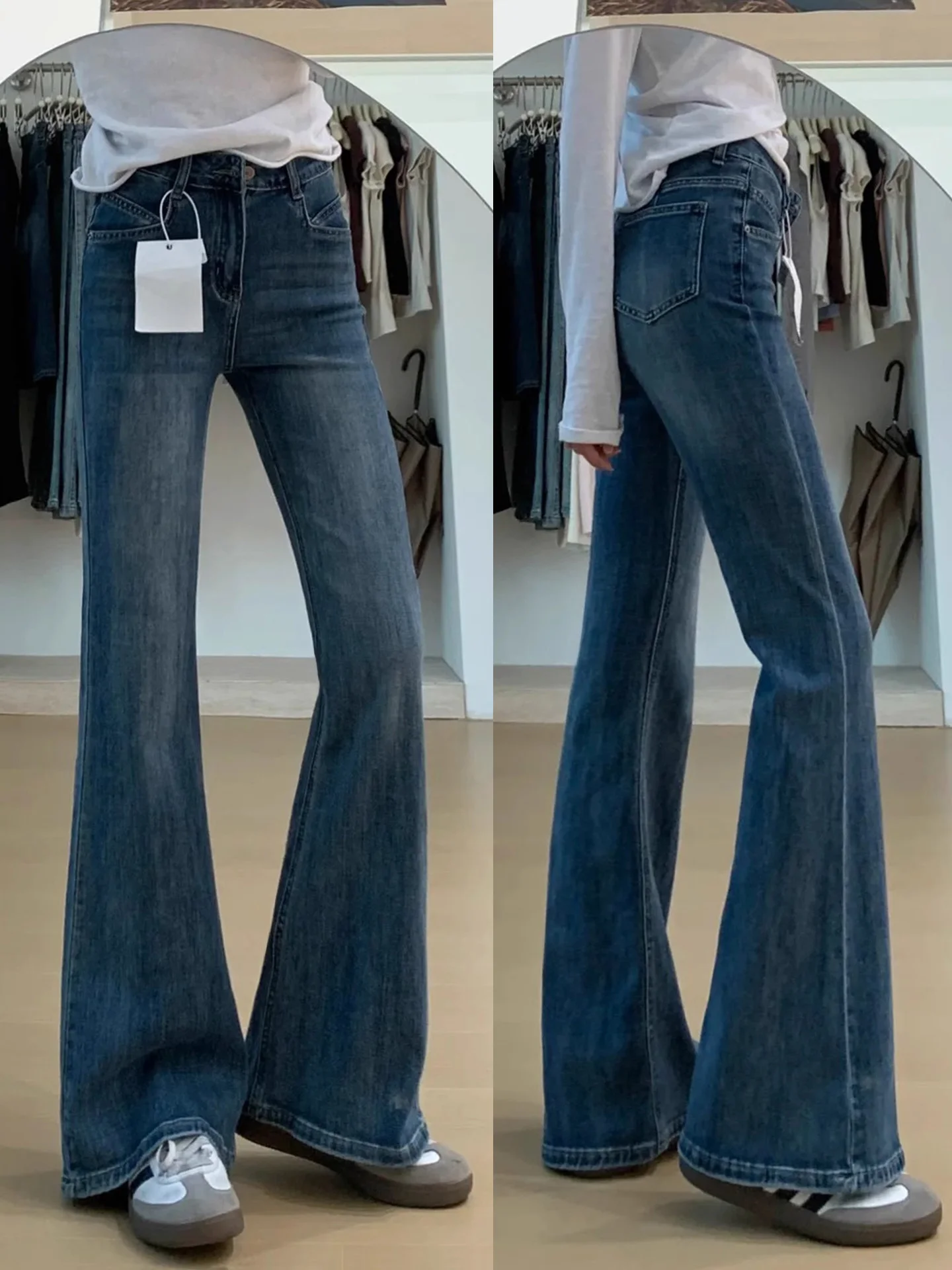 Утягивающие джинсы-колокольчики в американском стиле ретро с высокой талией, женские ранняя осень, новые эластичные повседневные хлопковые джинсовые брюки
Утягивающие джинсы-колокольчики в американском стиле ретро с высокой талией, женские ранняя осень, новые эластичные повседневные хлопковые джинсовые брюки