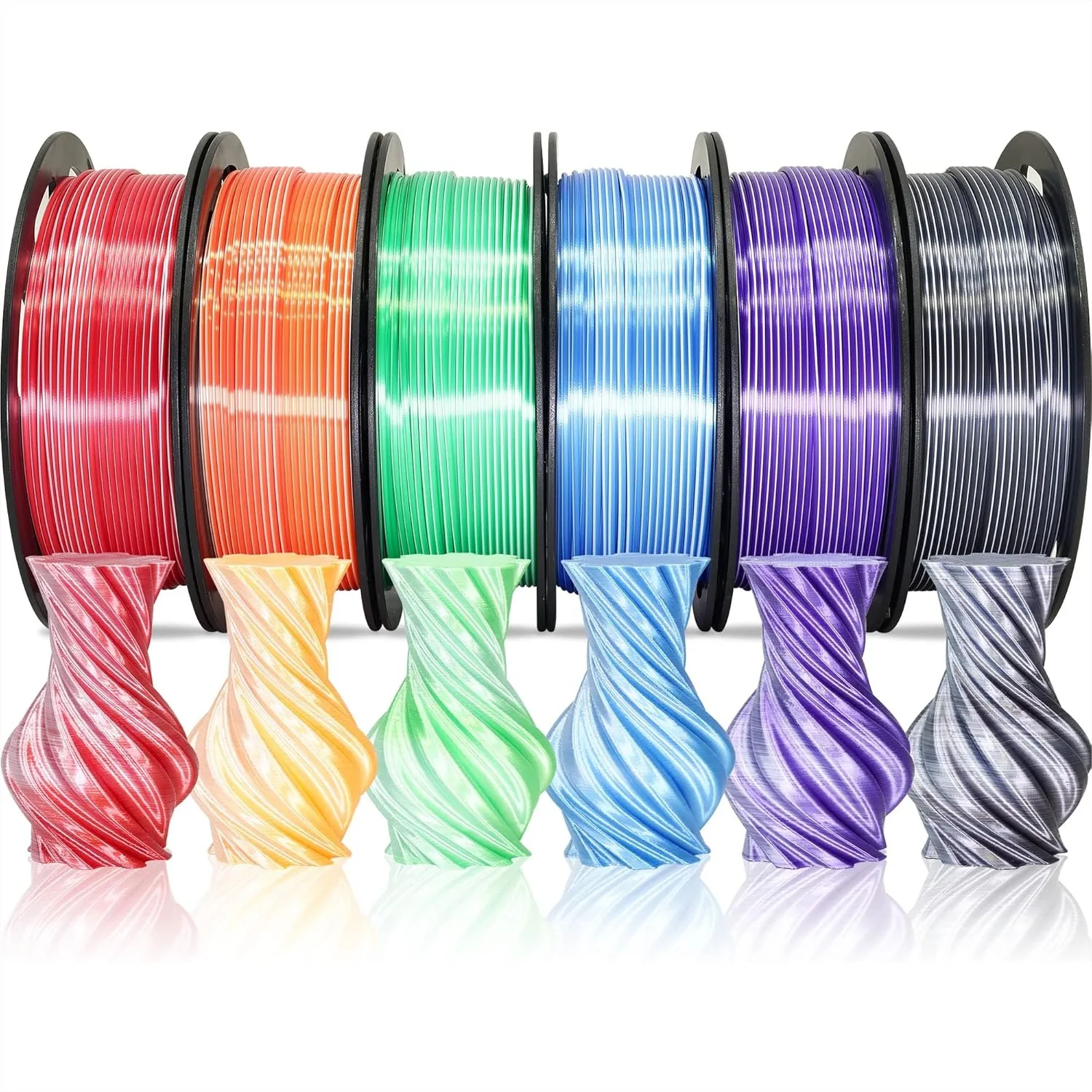 Dual Color Silk PLA 3D Printer Filament Bundle, 6 Spools 250g Each, 1.5kg Total, Shiny Multicolor Pack for FDM 3D Printers
Dual Color Silk PLA 3D Printer Filament Bundle, 6 Spools 250g Each, 1.5kg Total, Shiny Multicolor Pack for FDM 3D Printers