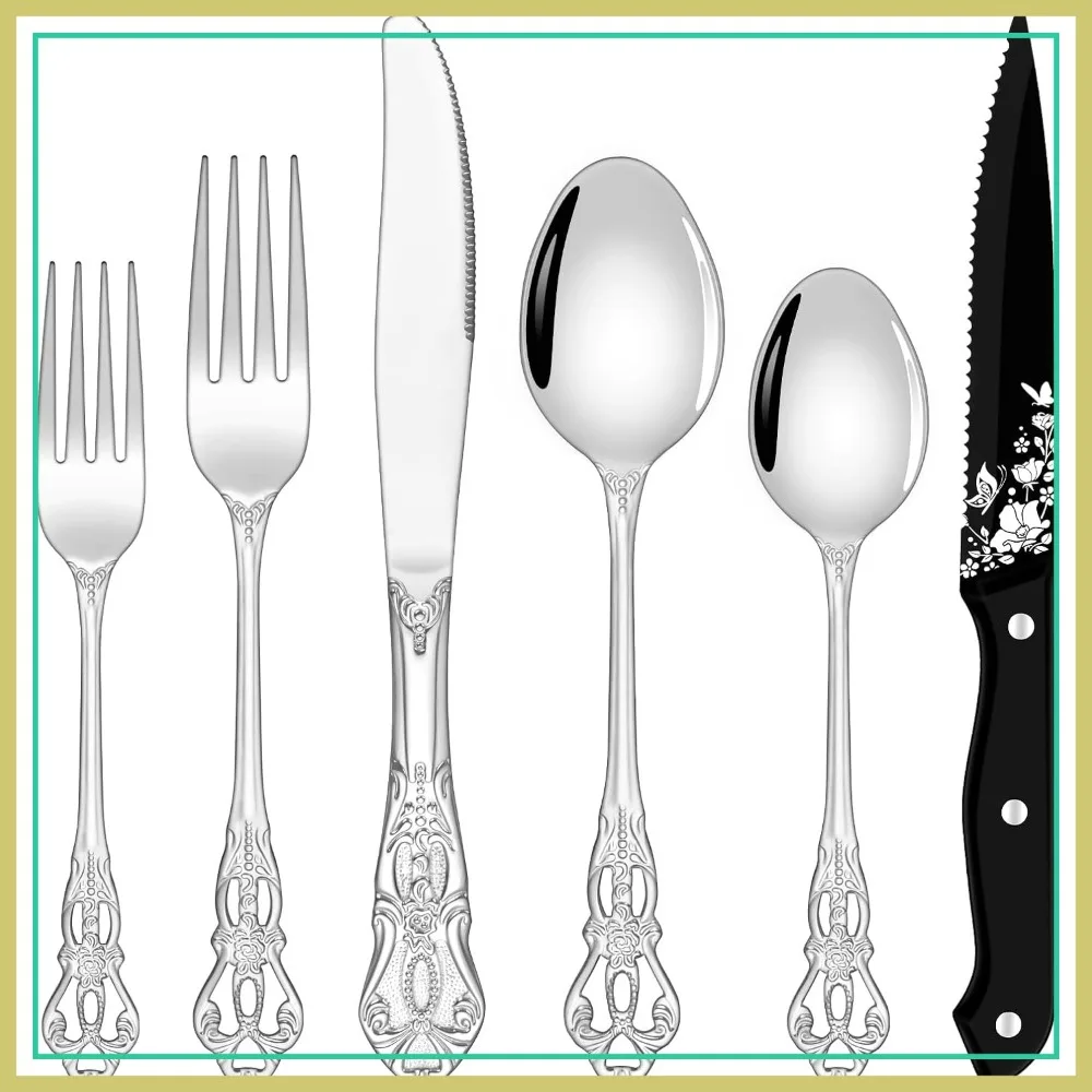 48 Pieces Retro Stainless Steel Flatware Set for 8 - Forks, Spoons, Knives, Mirror Polished, Dishwasher Safe
48 Pieces Retro Stainless Steel Flatware Set for 8 - Forks, Spoons, Knives, Mirror Polished, Dishwasher Safe