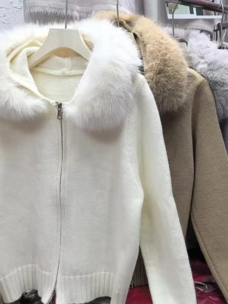Retro Knitted Plush Hooded Sweater Women Casual Solid Faux Fur Zipper Short Cardigan Sweaters Lady Autumn Chic Street Knitwear
Retro Knitted Plush Hooded Sweater Women Casual Solid Faux Fur Zipper Short Cardigan Sweaters Lady Autumn Chic Street Knitwear