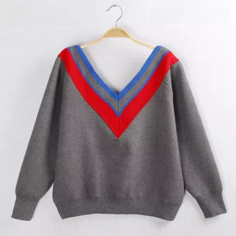 Winter Knitted Long Sleeve V-Neck Sweater Women's Double V-Neck Pullover Large Size Color Block Simple Versatile Knitwear
Winter Knitted Long Sleeve V-Neck Sweater Women's Double V-Neck Pullover Large Size Color Block Simple Versatile Knitwear