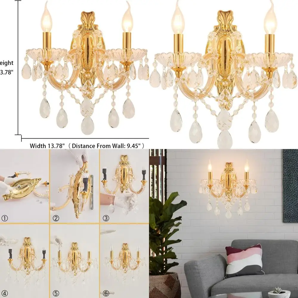 Modern 2-Light Crystal Wall Sconce, Gold-Tone Fixture for Living Room, Bedroom, or Bathroom Lighting
Modern 2-Light Crystal Wall Sconce, Gold-Tone Fixture for Living Room, Bedroom, or Bathroom Lighting
