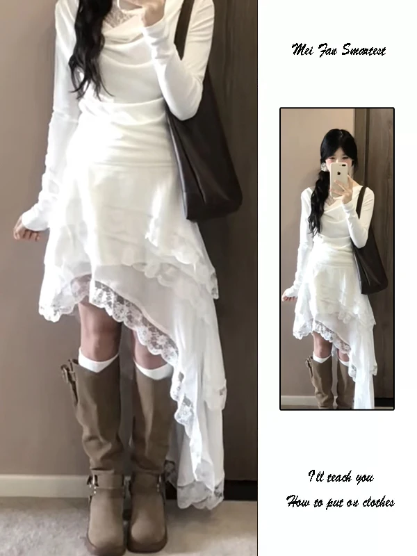 White Asymmetrical Lace Trim High Waist Midi Skirt Women's Spring Autumn New Sle Slimming Design Korean Sle Commute
White Asymmetrical Lace Trim High Waist Midi Skirt Women's Spring Autumn New Sle Slimming Design Korean Sle Commute