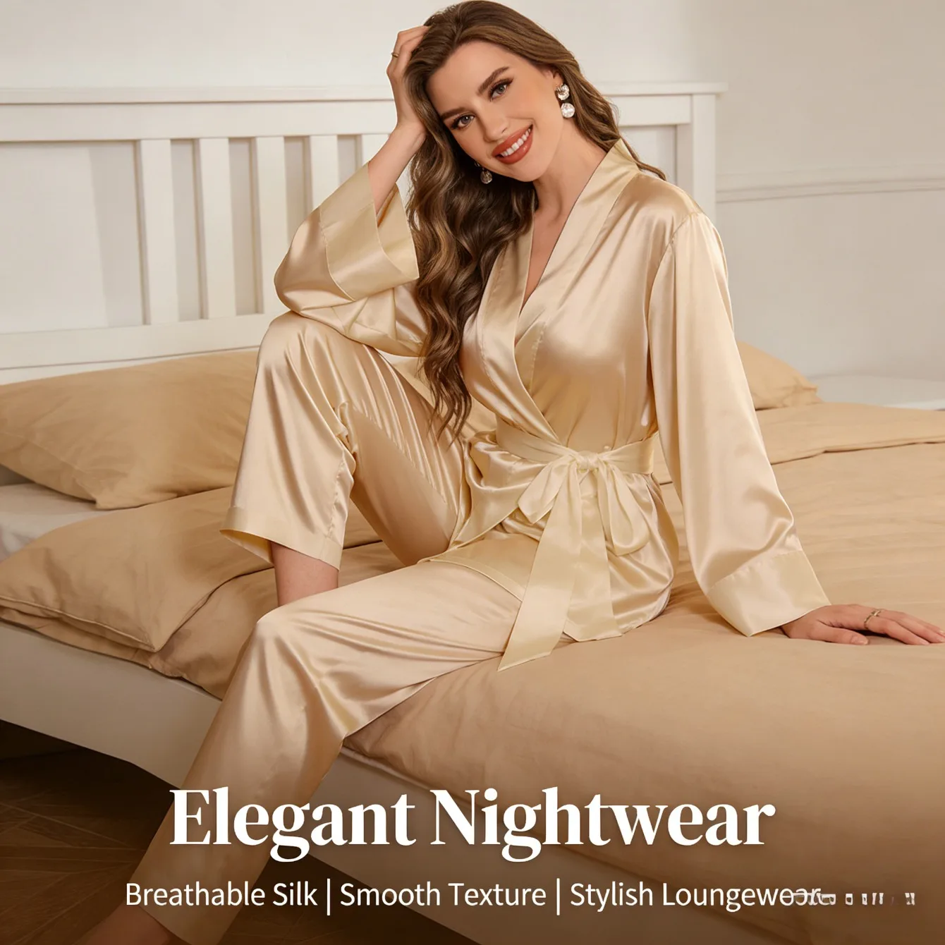 Women's Spring Summer Solid Color Homewear High Sense Robe And Long Pants Two Piece Pajama Set Comfortable And Elegant
Women's Spring Summer Solid Color Homewear High Sense Robe And Long Pants Two Piece Pajama Set Comfortable And Elegant