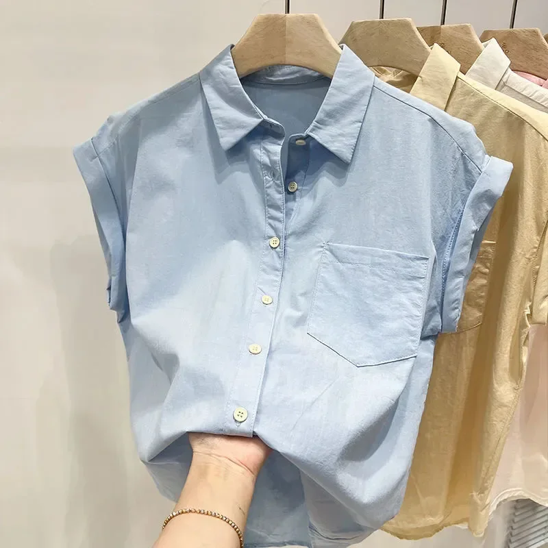 ZHIO Summer Sleeveless Shirts Woman Solid Casual Single-Breasted Loose Blouse Women Vintage Street Turn Down Collar Shirt
ZHIO Summer Sleeveless Shirts Woman Solid Casual Single-Breasted Loose Blouse Women Vintage Street Turn Down Collar Shirt