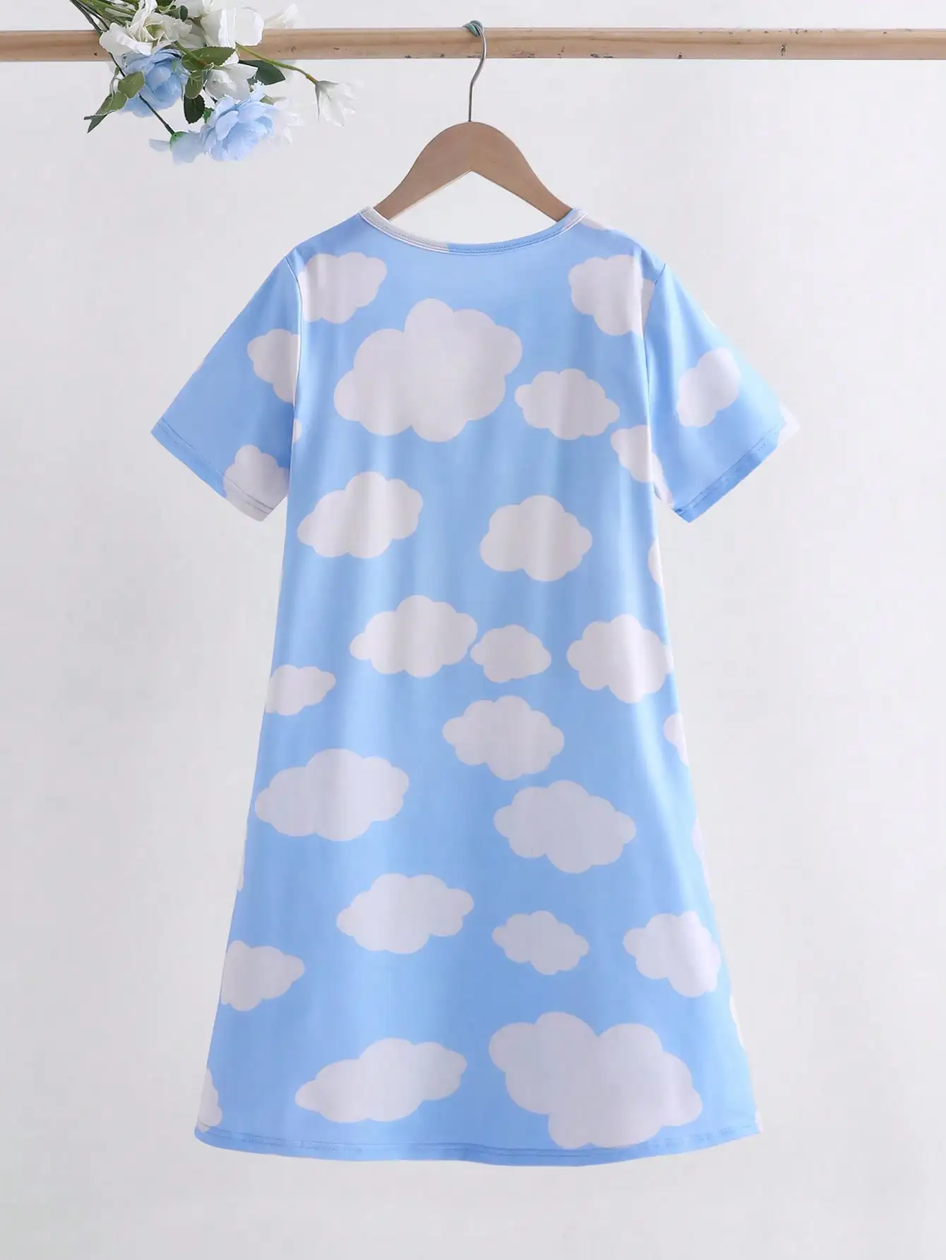 Girls Blue Cloud Print Short Sleeve Round Neck Nightgown for Summer Sleep & Lounge
Girls Blue Cloud Print Short Sleeve Round Neck Nightgown for Summer Sleep & Lounge