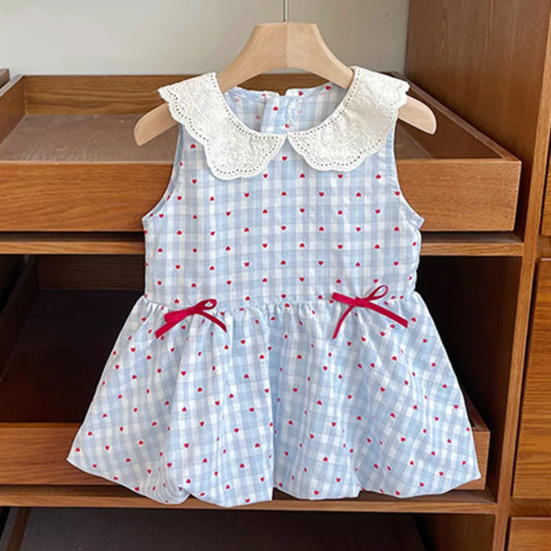 2026 New Girls Plaid Dress Summer Princess Sweet Peter Collar Gown Kids Blue Heart-Print Vestidos Children Sleeveless Clothing
2026 New Girls Plaid Dress Summer Princess Sweet Peter Collar Gown Kids Blue Heart-Print Vestidos Children Sleeveless Clothing
