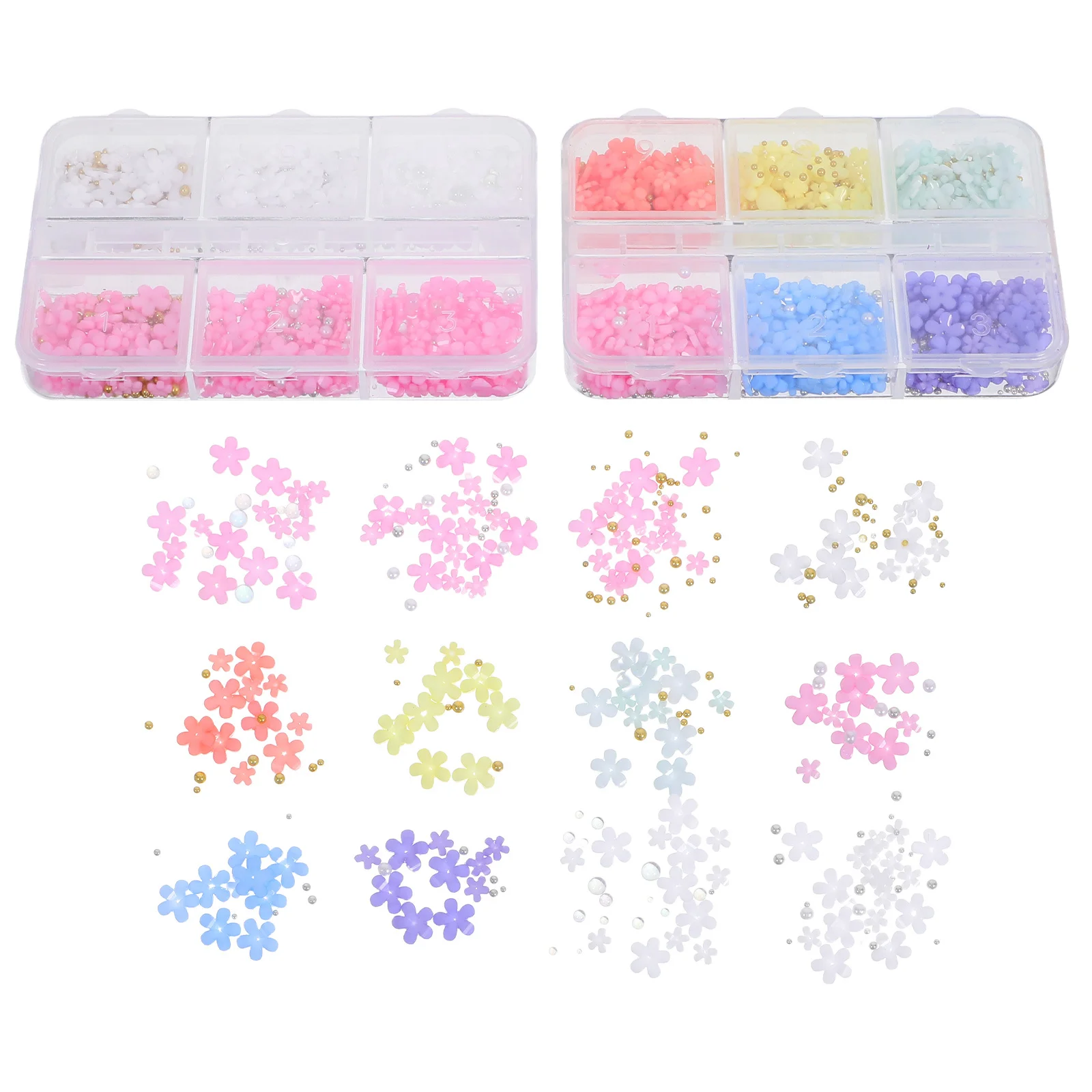 2 Boxes 3D Resin Flower Nail Charms Mixed Sizes Artificial Pearls Colorful Acrylic Manicure Decorations for DIY Wedding Party
2 Boxes 3D Resin Flower Nail Charms Mixed Sizes Artificial Pearls Colorful Acrylic Manicure Decorations for DIY Wedding Party