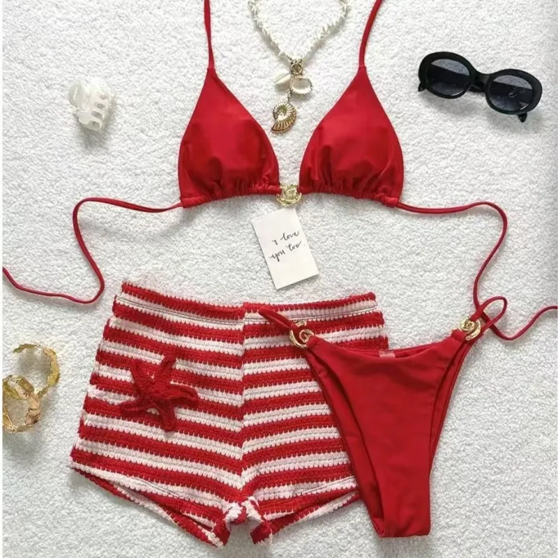 Sexy Red Striped Bikini Set Women Metal Circle Push Up Bra High Waist Starfish Short 3 Piece Swimsuit 2026 Bathing Suit Swimwear
Sexy Red Striped Bikini Set Women Metal Circle Push Up Bra High Waist Starfish Short 3 Piece Swimsuit 2026 Bathing Suit Swimwear