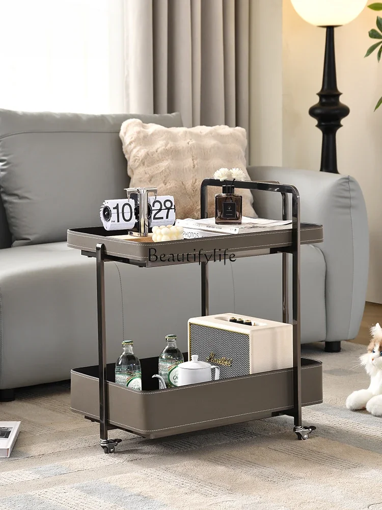 New Italian minimalist double-layer coffee table simple light luxury high-end saddle leather removable side table
New Italian minimalist double-layer coffee table simple light luxury high-end saddle leather removable side table