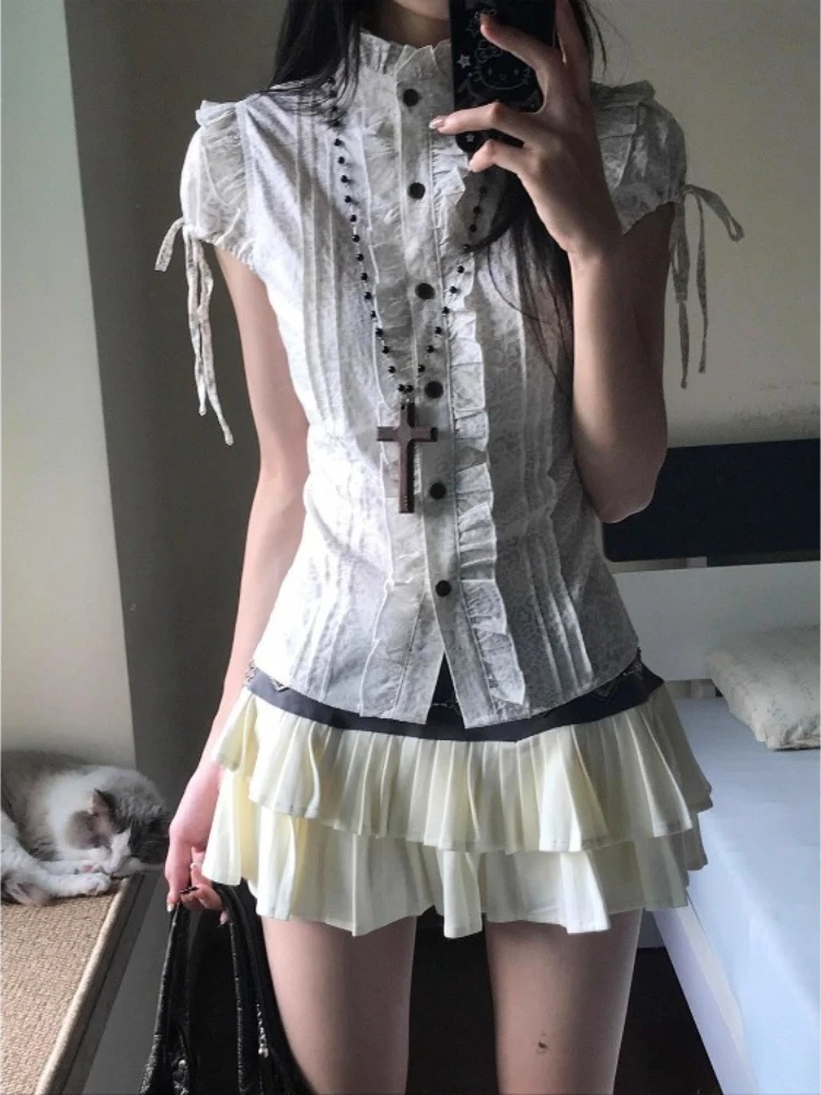 Vintage Slim Fit Flying Sleeve Shirt Women Summer Punk White Short Sleeve Blouses 2025 New Single Breasted Tops Mujer
Vintage Slim Fit Flying Sleeve Shirt Women Summer Punk White Short Sleeve Blouses 2025 New Single Breasted Tops Mujer