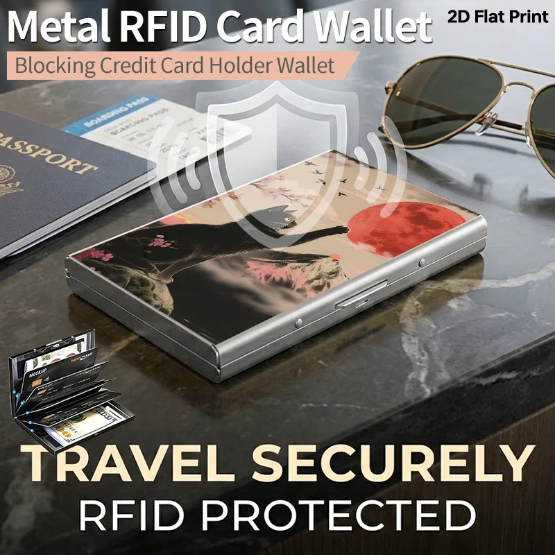 Black cat RFID shielded metal card holder ultra-thin anti-theft credit card protector side opening frosted metal wallet minimali
Black cat RFID shielded metal card holder ultra-thin anti-theft credit card protector side opening frosted metal wallet minimali