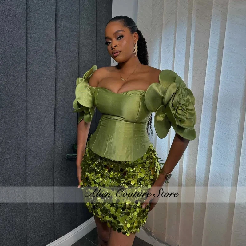 Aso Ebi Style Prom Dresses Short 2 Pieces African Outfit 4 Options Sequin Skirt Corset Flower Top Wedding Party Dress Event Gown
Aso Ebi Style Prom Dresses Short 2 Pieces African Outfit 4 Options Sequin Skirt Corset Flower Top Wedding Party Dress Event Gown