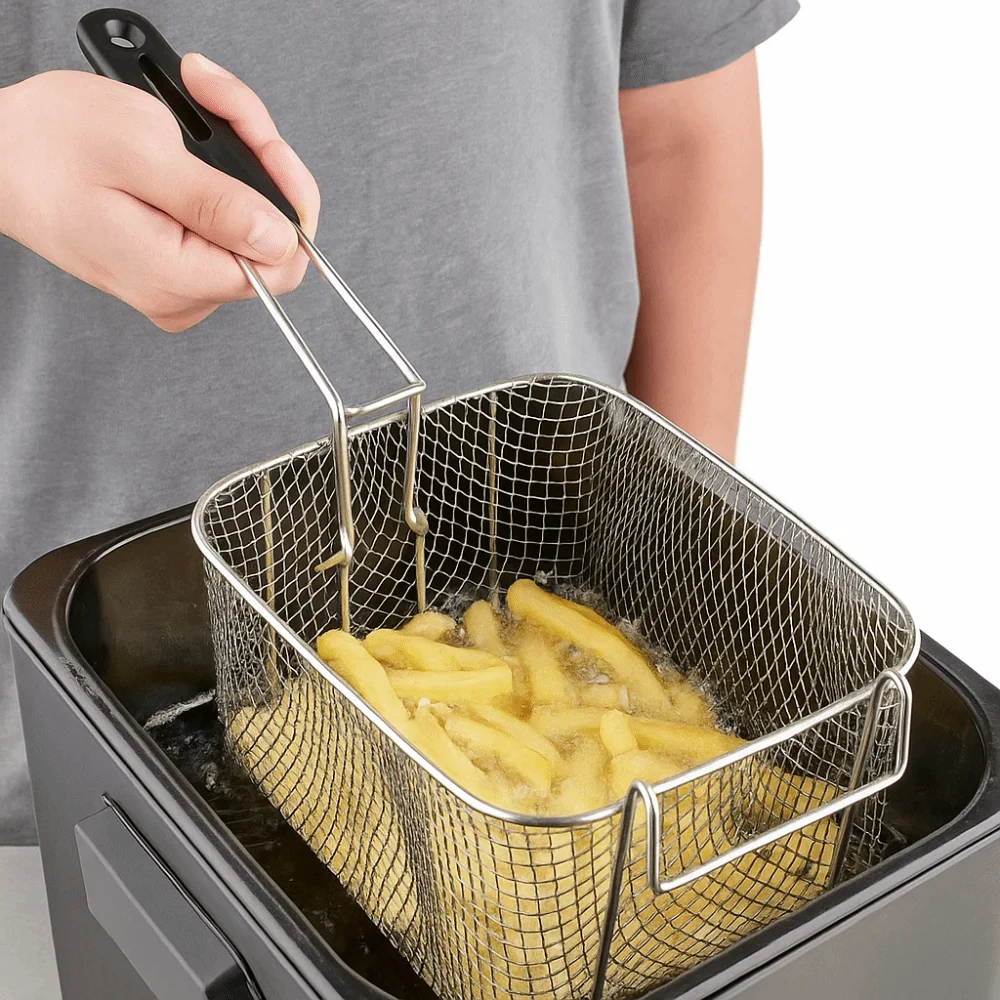 Фритюрница со съемной ручкой, фритюрница из нержавеющей стали с антипригарным покрытием, корзина, подвесной дизайн, легко хранить, набор посуды для кемпинга, пикника
Фритюрница со съемной ручкой, фритюрница из нержавеющей стали с антипригарным покрытием, корзина, подвесной дизайн, легко хранить, набор посуды для кемпинга, пикника