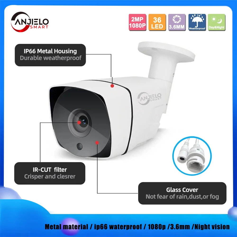 ANJIELO SMART 1080P 2MP POE IP Camera Outdoor IP66 Waterproof 36 IR LED Night Vision 3.6mm Lens Security Surveillance Camera
ANJIELO SMART 1080P 2MP POE IP Camera Outdoor IP66 Waterproof 36 IR LED Night Vision 3.6mm Lens Security Surveillance Camera