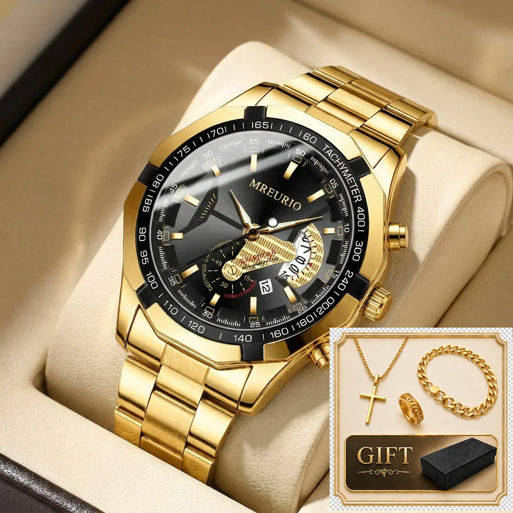 4pcs gift box set Men's black dial alloy strap fashion jewelry details Quartz Watch Gift Box Set for party holiday
4pcs gift box set Men's black dial alloy strap fashion jewelry details Quartz Watch Gift Box Set for party holiday