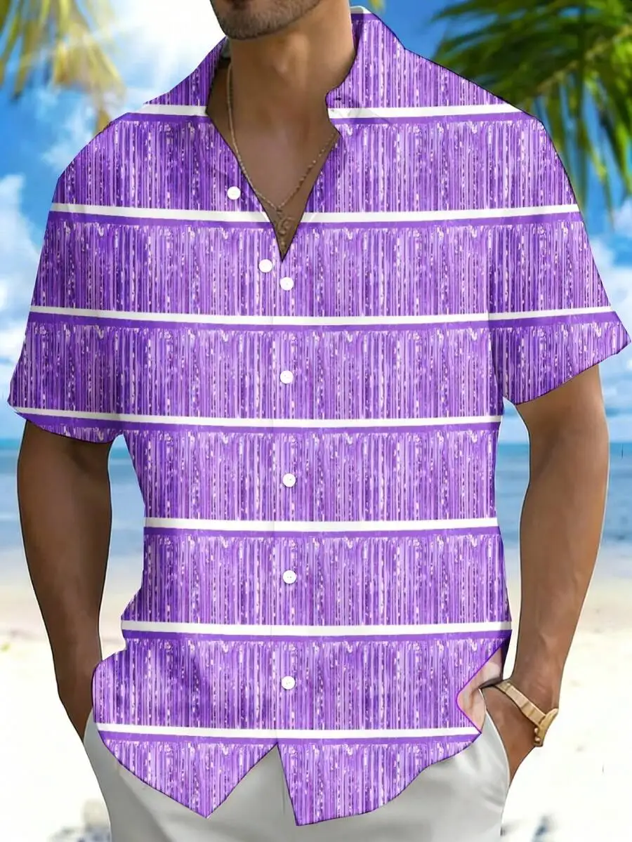 Purple Striped Short Sleeve Casual Shirt For Men Summer Beach Vacation Top
Purple Striped Short Sleeve Casual Shirt For Men Summer Beach Vacation Top