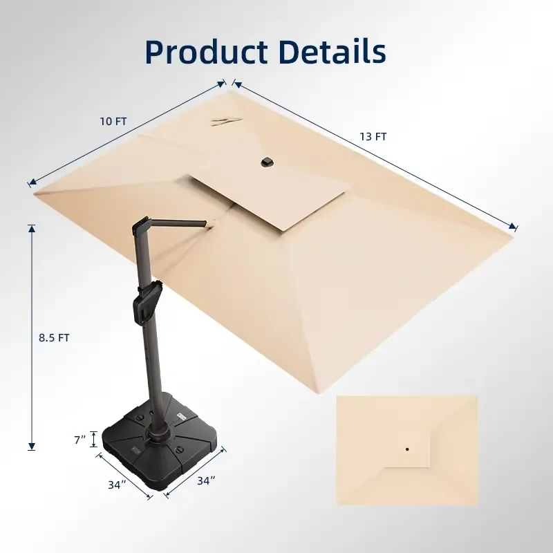 10X13FT Modern Aluminum Cantilever Patio Umbrella 360 Rotation UV-Resistant Heavy Windproof for Hotel
10X13FT Modern Aluminum Cantilever Patio Umbrella 360 Rotation UV-Resistant Heavy Windproof for Hotel