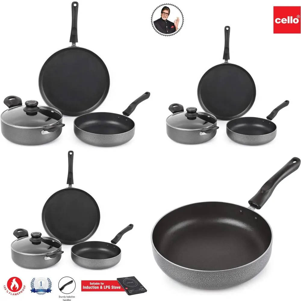 7-Piece Alpine Cuisine Aluminum Cookware Set with Nonstick Coating: Saucepan, Dutch Oven, Wok, Fry Pan, and Riveted Handles
7-Piece Alpine Cuisine Aluminum Cookware Set with Nonstick Coating: Saucepan, Dutch Oven, Wok, Fry Pan, and Riveted Handles