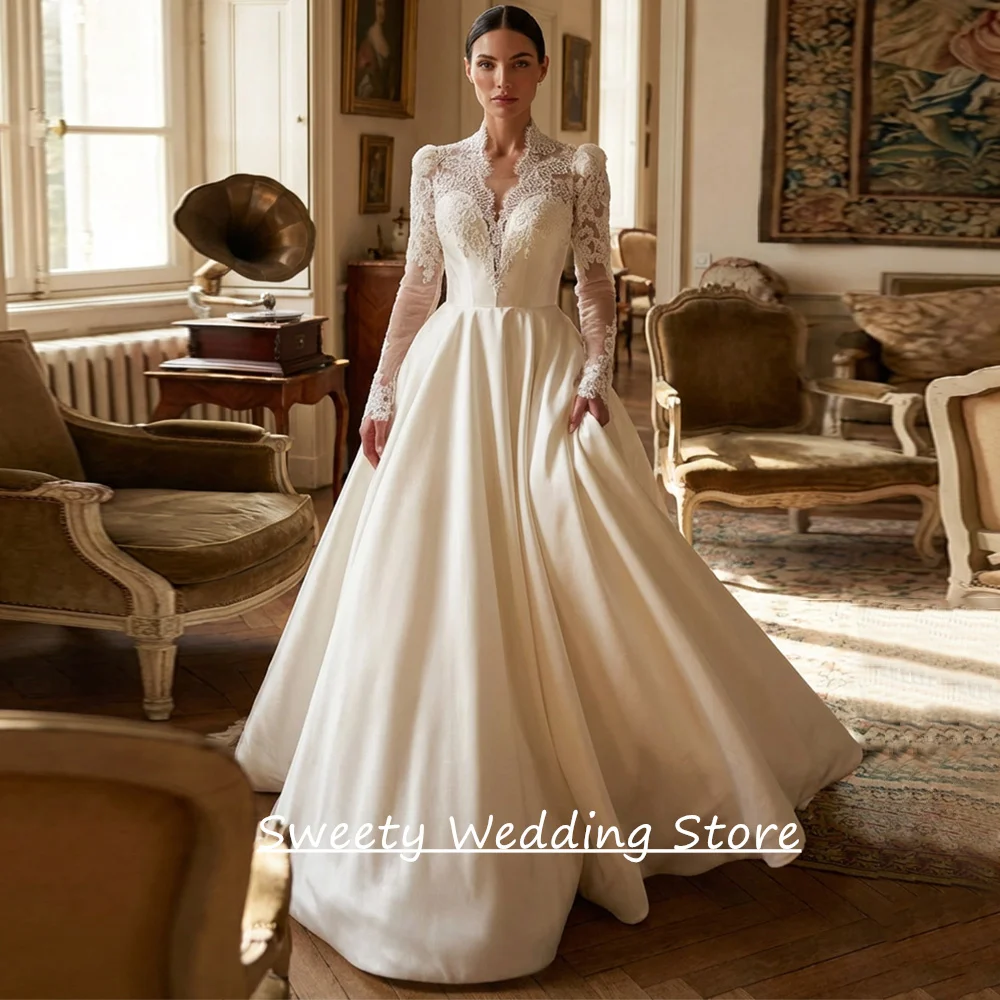 Charming Wedding Dress Robe De Mariee Customzied V Neck Long Sleeves Open Back Lace Applique Corset Bridal Gown for Bride
Charming Wedding Dress Robe De Mariee Customzied V Neck Long Sleeves Open Back Lace Applique Corset Bridal Gown for Bride