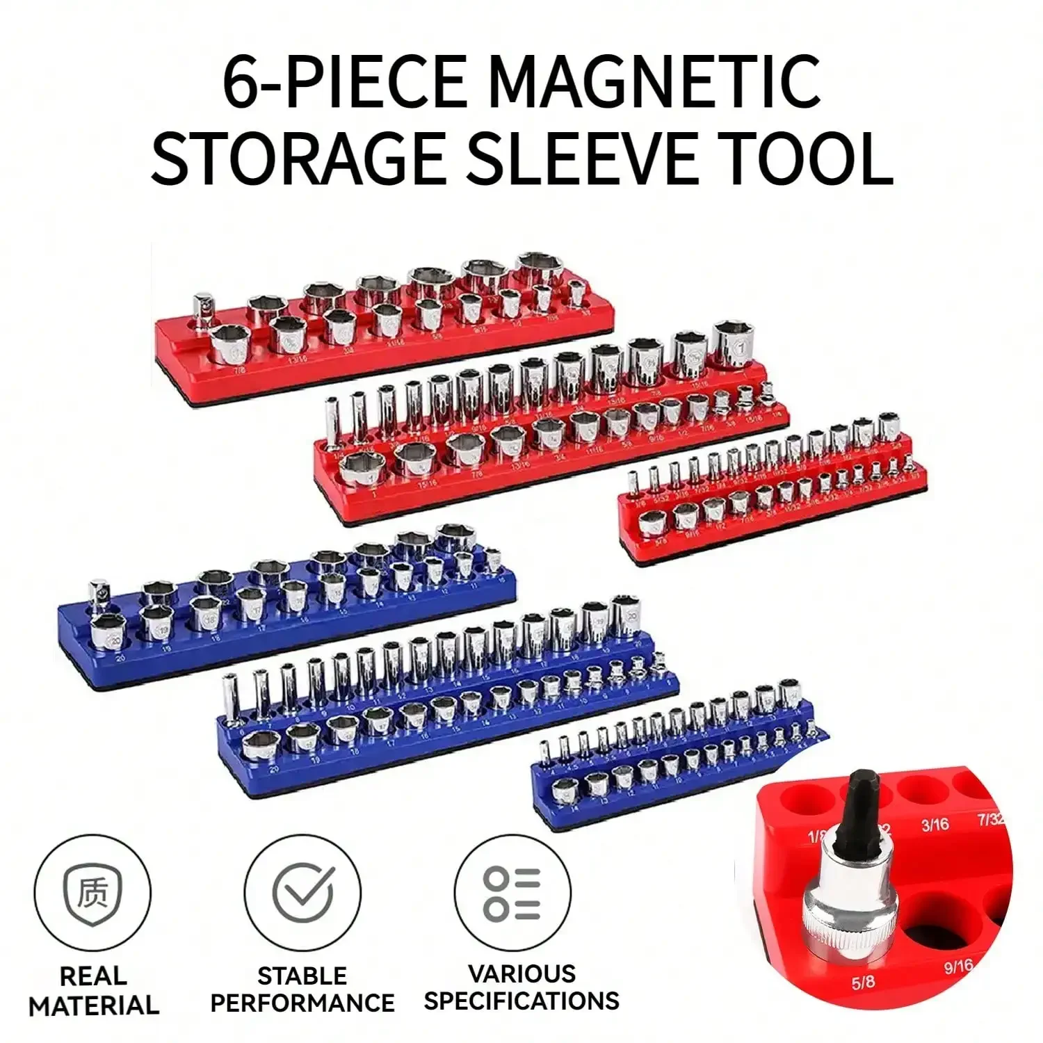 Magnetic Socket Organizer,6-Piece Tool Organizers 1/2 Inch, 3/8 Inch,1/4 Inch Drive,Holds 143 Pcs Standard And Deep Size Sockets
Magnetic Socket Organizer,6-Piece Tool Organizers 1/2 Inch, 3/8 Inch,1/4 Inch Drive,Holds 143 Pcs Standard And Deep Size Sockets