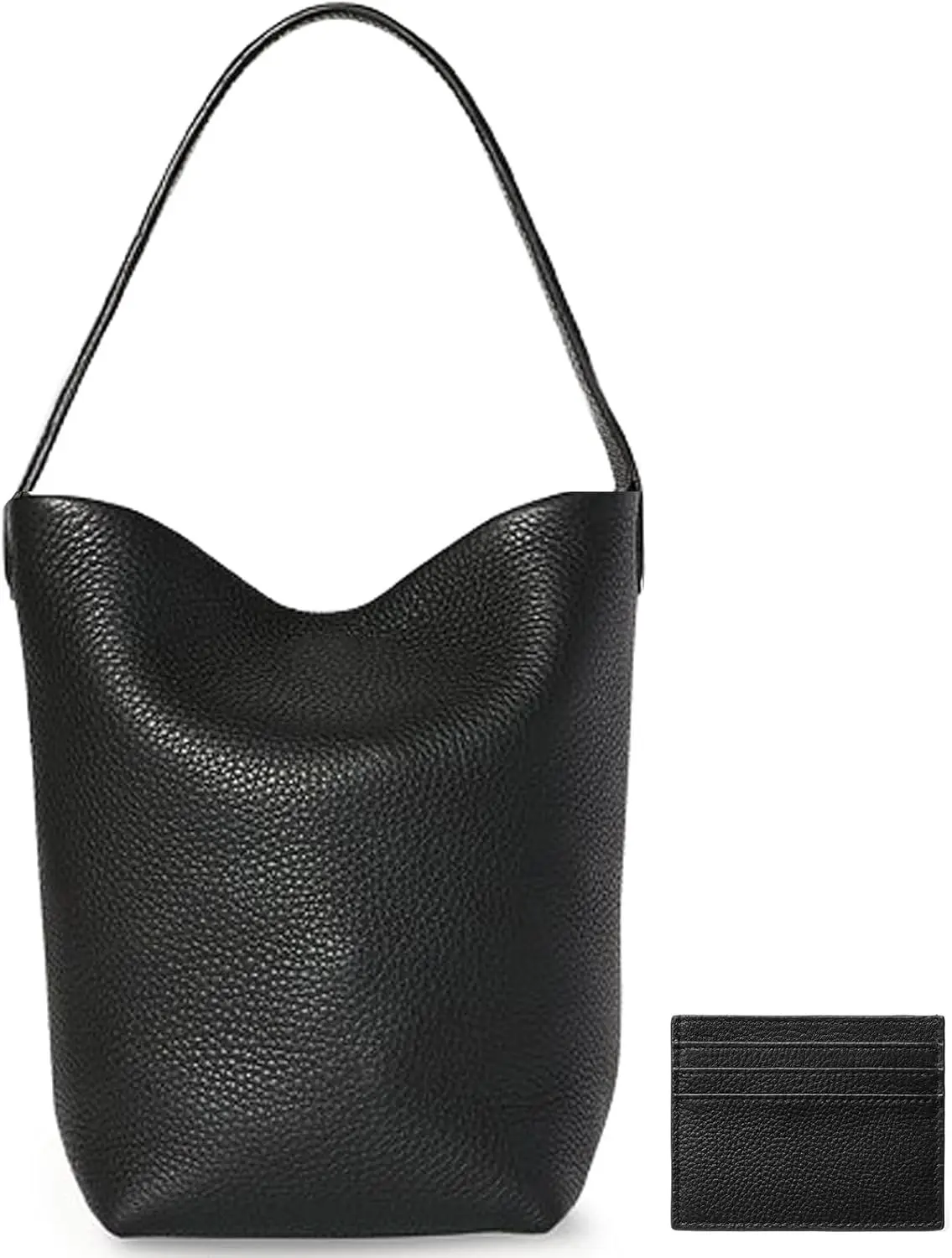 Genuine Leather Bucket Bag with Credit Card Holder, Pebble-grained Calfskin Tote for Women
Genuine Leather Bucket Bag with Credit Card Holder, Pebble-grained Calfskin Tote for Women