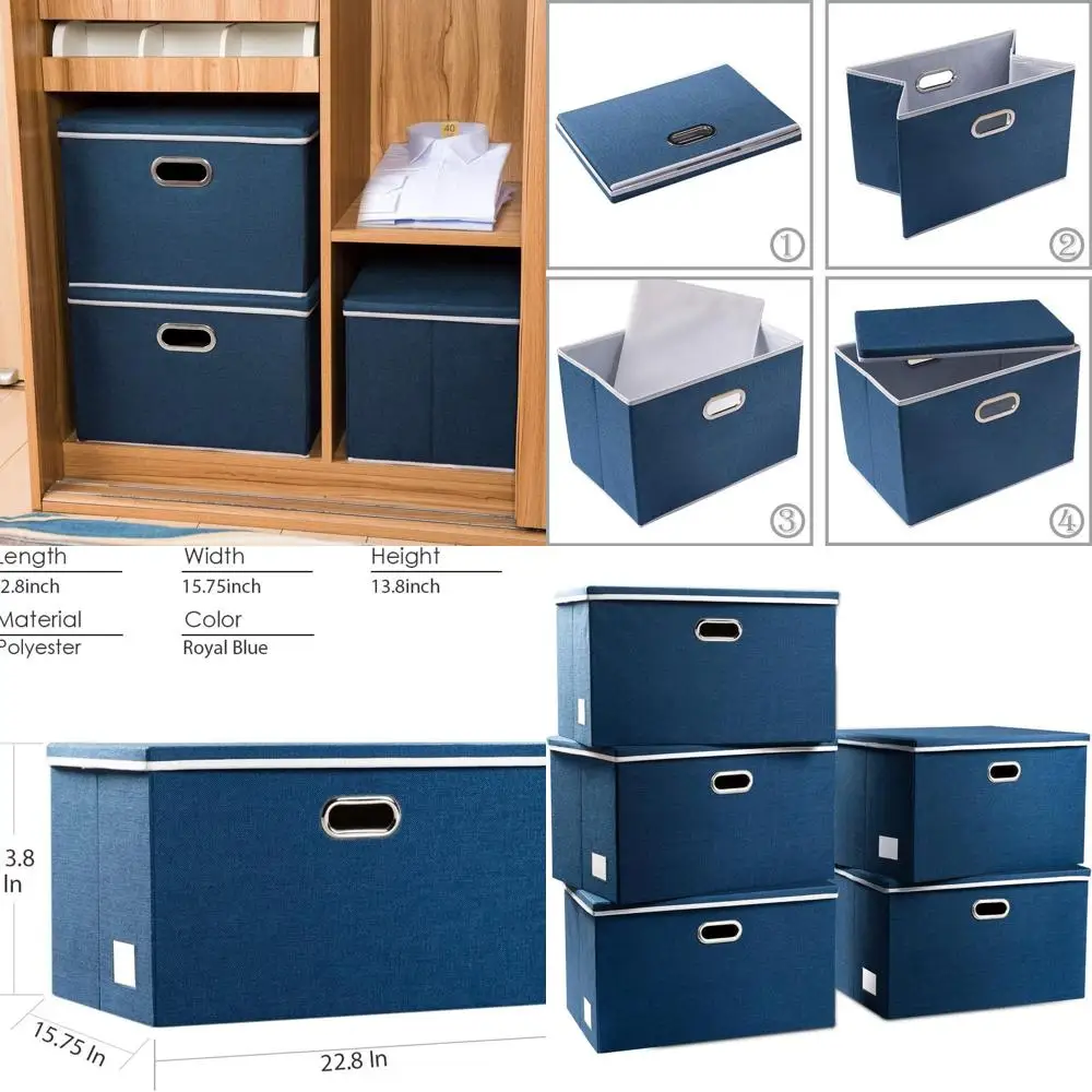 5-Pack Linen Fabric Collapsible Storage Bins with Lids - Foldable Baskets for Bedroom, Closet, Office, Nursery (22.8x15.75x13.8)
5-Pack Linen Fabric Collapsible Storage Bins with Lids - Foldable Baskets for Bedroom, Closet, Office, Nursery (22.8x15.75x13.8)