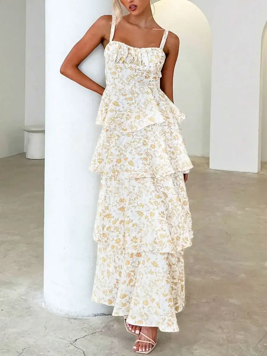 Women Boho Floral Tiered Maxi Dress Spaghetti Strap Square Neck Ruffle Flowy Sleeveless Summer Sundress
Women Boho Floral Tiered Maxi Dress Spaghetti Strap Square Neck Ruffle Flowy Sleeveless Summer Sundress