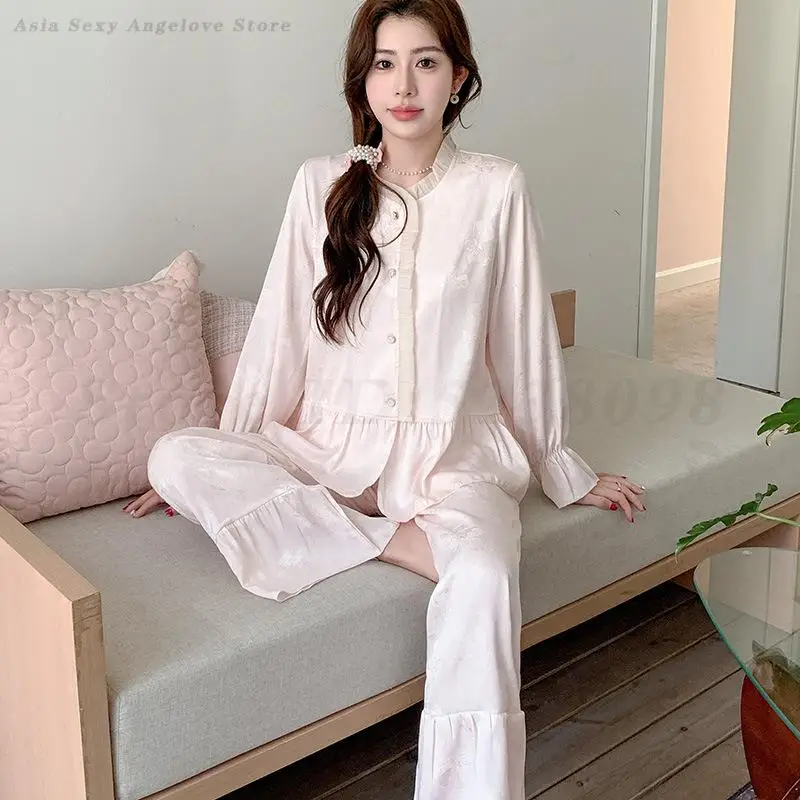 Female Jacquard 2PCS Pajamas Set Chinese Style Casual Sleepwear Loose Ice Silk Loungewear Satin Long Sleeved Top&trouser Pyjama
Female Jacquard 2PCS Pajamas Set Chinese Style Casual Sleepwear Loose Ice Silk Loungewear Satin Long Sleeved Top&trouser Pyjama