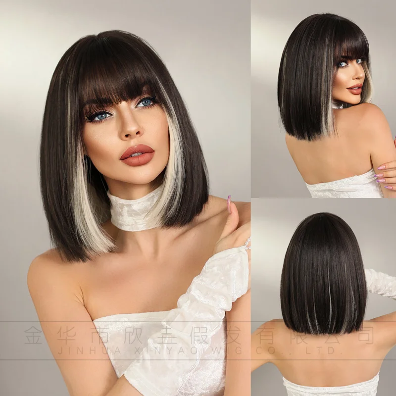 High-quality highlighted straight hair for women, ear-hanging short bob with bangs, synthetic fiber wig
High-quality highlighted straight hair for women, ear-hanging short bob with bangs, synthetic fiber wig