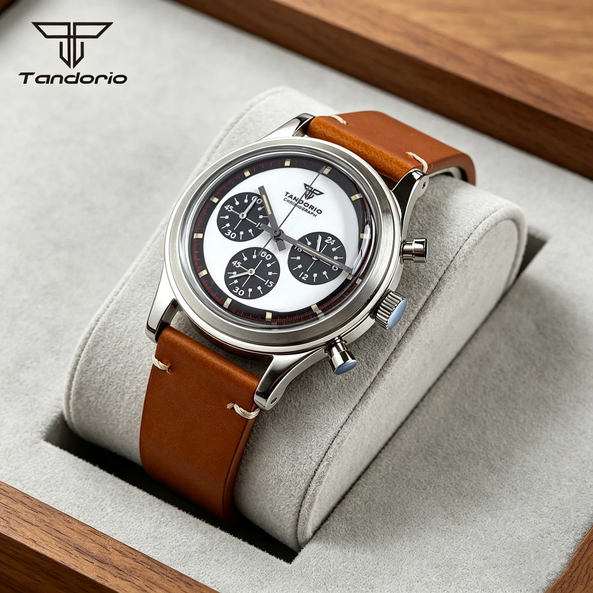 Tandorio Men's 38mm VK63 Quartz Multi-Functional Watch Panda Dial Chronograph Stopwatch Fashion Sports Wristwatch Leather Strap
Tandorio Men's 38mm VK63 Quartz Multi-Functional Watch Panda Dial Chronograph Stopwatch Fashion Sports Wristwatch Leather Strap