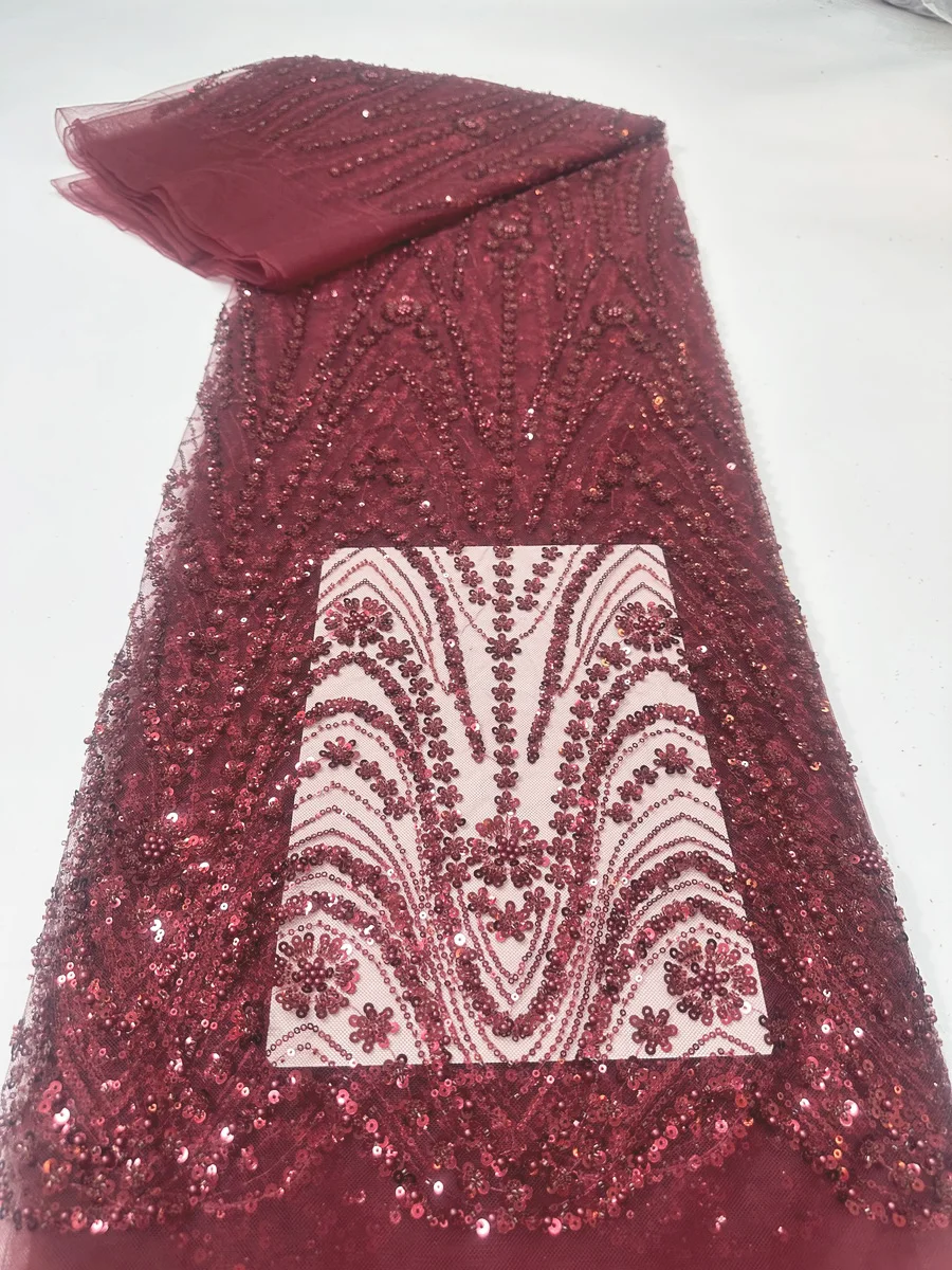 2025 High Quality Wine Burgundy Handmade Beads Sequins Beaded African French Nigerian Lace Fabric For Women Party Dress KYX2513
2025 High Quality Wine Burgundy Handmade Beads Sequins Beaded African French Nigerian Lace Fabric For Women Party Dress KYX2513