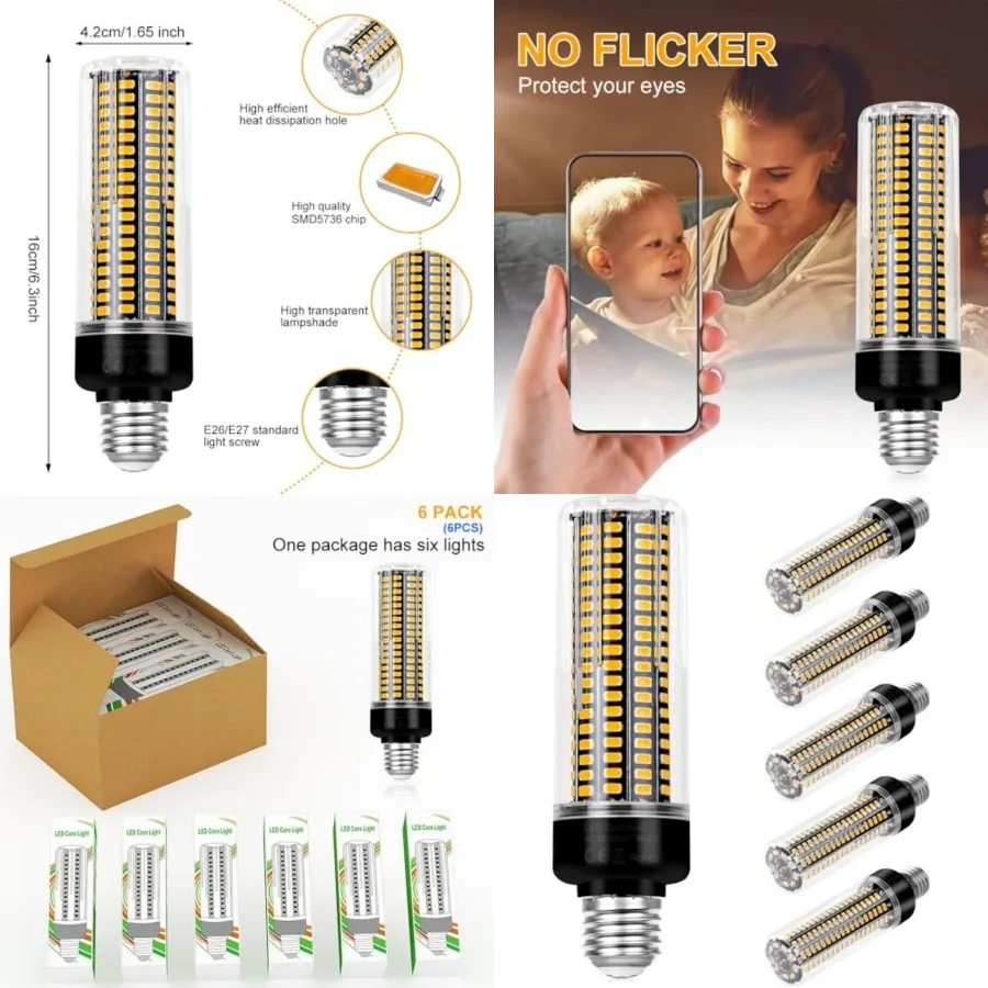 s E2 Bulb LED Corn Lights 3000K Warm White 404Lumen 350Watts Equivalent E27 Base Ceiling Fan Light Bulbs AC85-25V for Storehous
s E2 Bulb LED Corn Lights 3000K Warm White 404Lumen 350Watts Equivalent E27 Base Ceiling Fan Light Bulbs AC85-25V for Storehous
