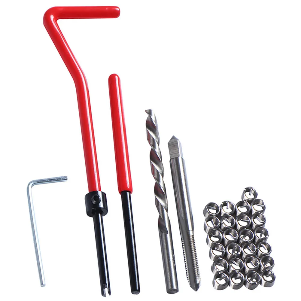 30Pcs M5 Metric Thread Repair Kit Helicoil Insert Installation Set with Drill Bits Taps Lug Breaker for Engine Auto Repair Steel
30Pcs M5 Metric Thread Repair Kit Helicoil Insert Installation Set with Drill Bits Taps Lug Breaker for Engine Auto Repair Steel