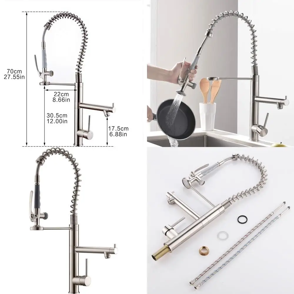 Pull-Down Spray Kitchen Faucet with Single Handle and High Arch Pre-Rinse, Brushed Nickel Finish
Pull-Down Spray Kitchen Faucet with Single Handle and High Arch Pre-Rinse, Brushed Nickel Finish