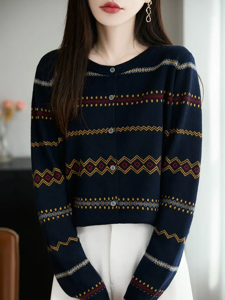 Ретро-кардиган в стиле колор-блок, вязаный, женский, повседневный, с круглым вырезом, осенняя новинка, модная верхняя одежда
Ретро-кардиган в стиле колор-блок, вязаный, женский, повседневный, с круглым вырезом, осенняя новинка, модная верхняя одежда