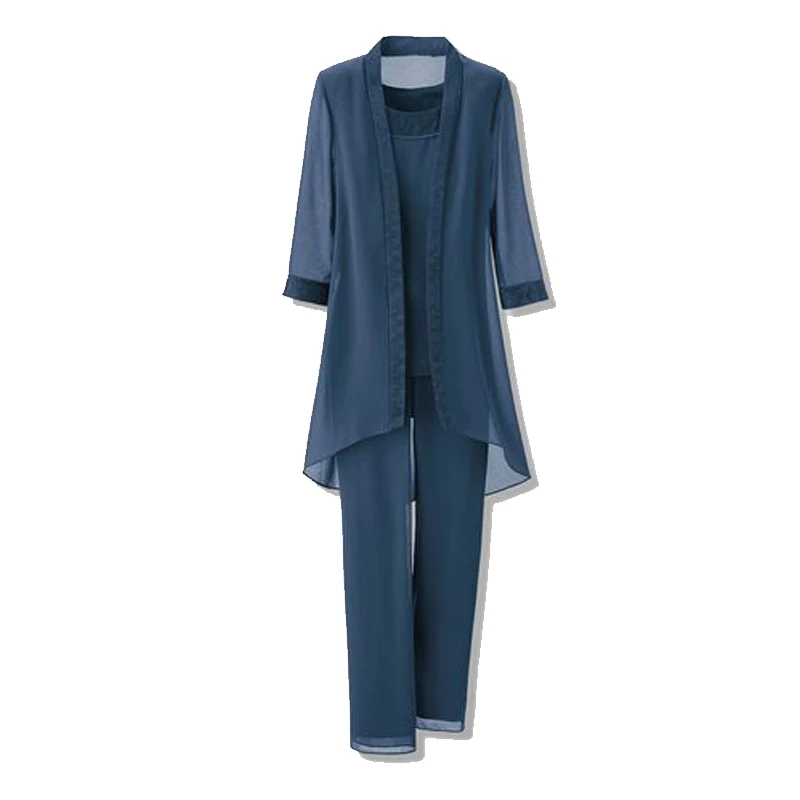 Elegant Chiffon Pantsuit Navy 3 Pieces Women's Evening Dresses for Mother of Bride Pant Suits for Wedding Jacket Straight Pants
Elegant Chiffon Pantsuit Navy 3 Pieces Women's Evening Dresses for Mother of Bride Pant Suits for Wedding Jacket Straight Pants
