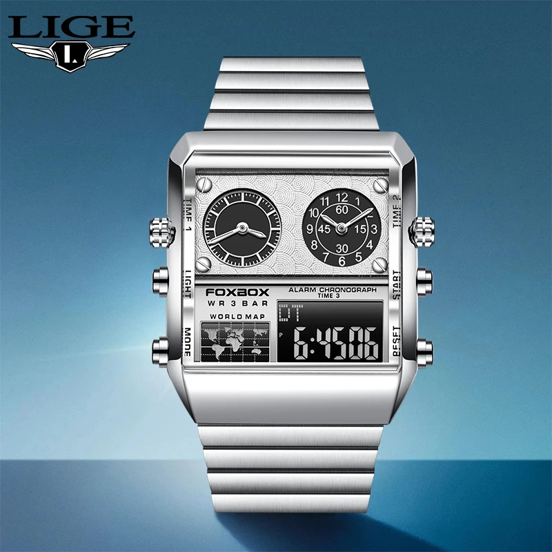 LIGE NEW Dual Display Quartz Men Watches Military Luminous Sports Man Wrist Watch Steel Band Waterproof Male Clock Reloj Hombre
LIGE NEW Dual Display Quartz Men Watches Military Luminous Sports Man Wrist Watch Steel Band Waterproof Male Clock Reloj Hombre