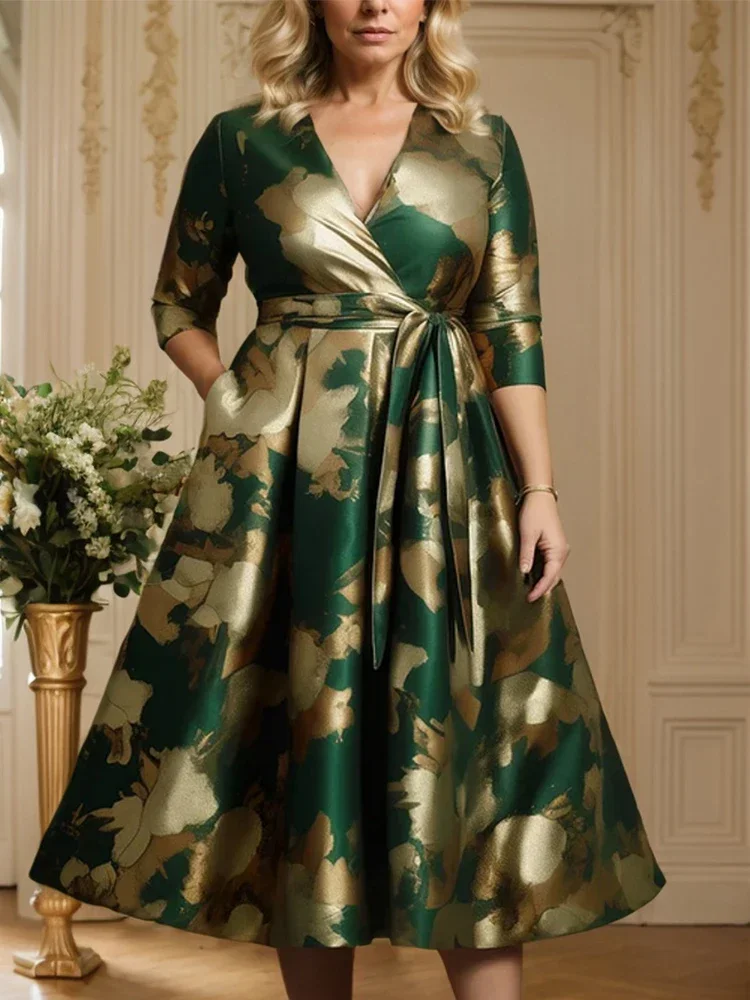 Floral Printed Satin Plus Size Dress for Women Sexy V-Neck Pleated A-Line Elegant Vintage Casual Half Sleeve Evening Midi Dress
Floral Printed Satin Plus Size Dress for Women Sexy V-Neck Pleated A-Line Elegant Vintage Casual Half Sleeve Evening Midi Dress