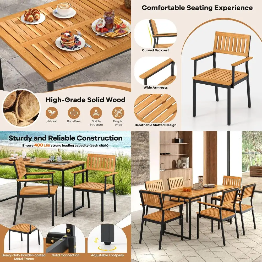 6-Piece Acacia Wood Outdoor Dining Set With Metal Chairs, Umbrella Hole, Suitable For Patio, Garden, Poolside
6-Piece Acacia Wood Outdoor Dining Set With Metal Chairs, Umbrella Hole, Suitable For Patio, Garden, Poolside