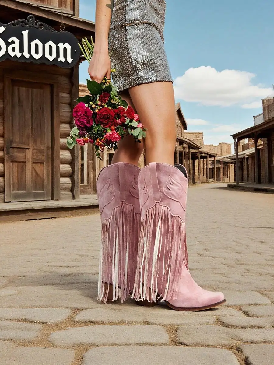 Women Pink Fringe Western Boots Square Toe Mid Calf Chunky Heel Retro Dress Party Outdoor
Women Pink Fringe Western Boots Square Toe Mid Calf Chunky Heel Retro Dress Party Outdoor