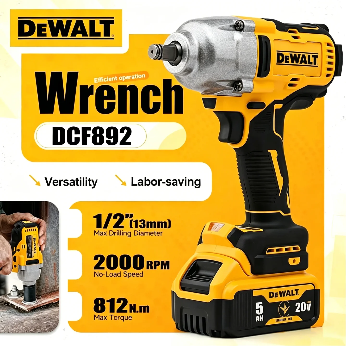 Dewalt DCF892 812N.m Brushless Electric Wrench 1/2 Inch Cordless Impact Driver High Torque Three Speed Auto Repair Power Tools
Dewalt DCF892 812N.m Brushless Electric Wrench 1/2 Inch Cordless Impact Driver High Torque Three Speed Auto Repair Power Tools