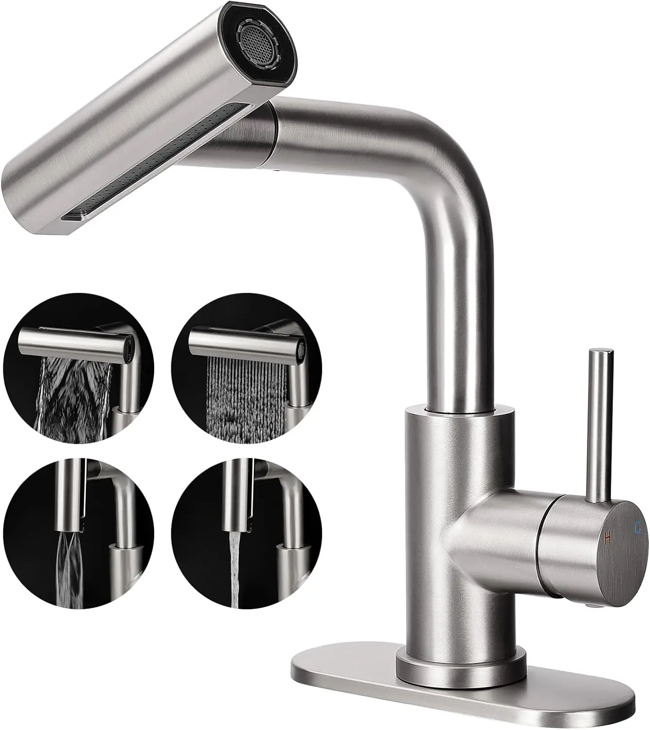4 Mode Pull Down Sprayer Brushed Nickel Single Handle Sink Faucet with Pop-Up Drain
4 Mode Pull Down Sprayer Brushed Nickel Single Handle Sink Faucet with Pop-Up Drain