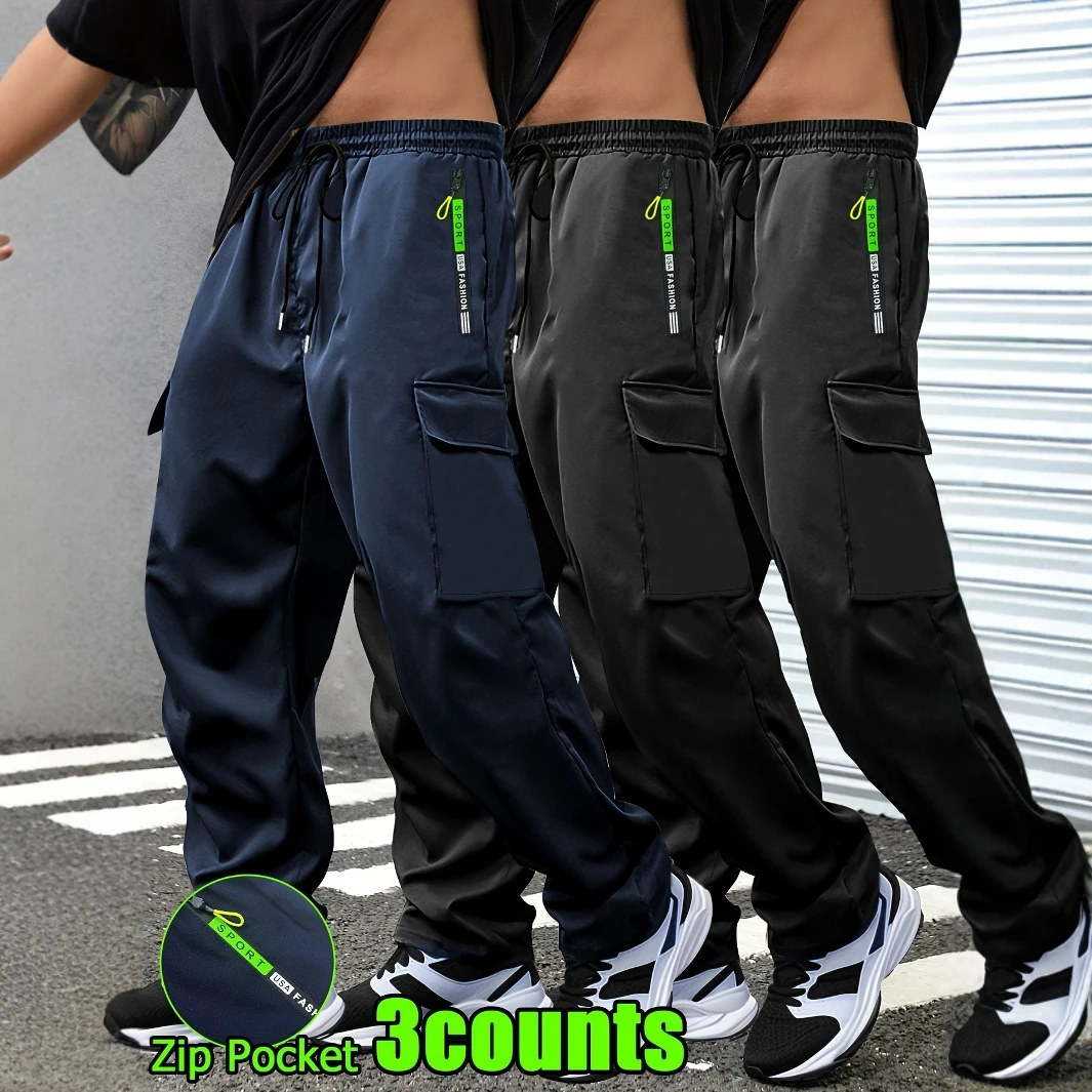 3pcs Men Lightweight Cargo Pants with Drawstring Elastic Waist Multiple Zipper Pockets Large Side Pockets Breathable Regular Fit
3pcs Men Lightweight Cargo Pants with Drawstring Elastic Waist Multiple Zipper Pockets Large Side Pockets Breathable Regular Fit