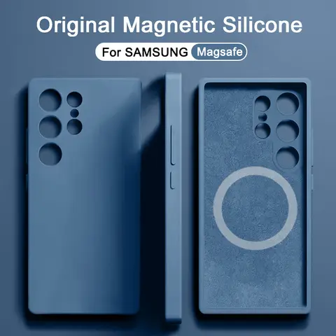 Liquid Silicone Magnetic Case For Samsung Galaxy S25 S22 S21 S23 S24 Ultra Case A15 A54 A35 A55 5G Magsafe Wireless Charge Cover